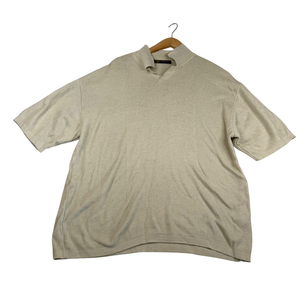 Principe Made in Italy Mens Ribbed Knit Split Neck Polo Shirt Sage Green 2450